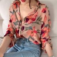 ราคา Elbow-Sleeve Floral Print Button-Up Shirt (1130043057)