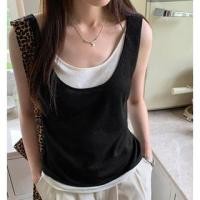 ราคา Mock Two Piece Sleeveless Contrast Round Neck Tank Top (1130051736)