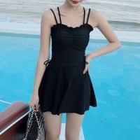ราคา Halter Neck Plain Frill Trim Drawstring Ruched Swim Dress (1130060830)
