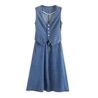 ราคา Sleeveless V-Neck Denim Mock Two Piece A-Line Midi Dress (1130074720)