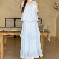 ราคา Square Neck Plain Bow Accent Frill Trim Crop Tank Top / High Rise Lace Trim Midi A-Line Skirt (1130096325)