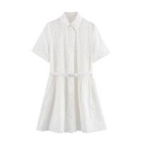 ราคา Short-Sleeve Embroidered Cutout Mini Shirt Dress (1130097119)