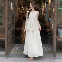 ราคา Mock Two-Piece Sleeveless Round Neck Plain Midi A-Line Dress (1130108677)