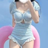 ราคา Short-Sleeve Floral Cutout Ruffle Trim Swimsuit (1130100596)