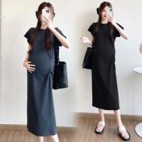 ราคา Maternity Short-Sleeve Round Neck Plain Ruched Midi Sheath Dress (1130100873)