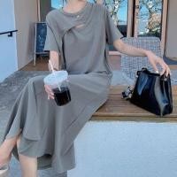 ราคา Short-Sleeve Crew Neck Plain Cutout Midi T-Shirt Dress (1130107379)