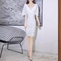 ราคา Short-Sleeve V-Neck Sequin Open Back Sheath Dress (1130132179)
