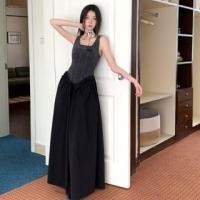 ราคา Sleeveless Square Neck Washed Denim Mock Two Piece Maxi A-Line Dress (1130151721)