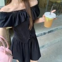 ราคา Short-Sleeve Off Shoulder Plain Top / Mid Waist Plain Mini A-Line Skirt / Belt / Set (1130148121)
