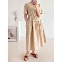 ราคา Short-Sleeve Plain Drawstring Dress (1130142521)