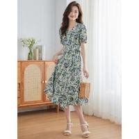 ราคา Short-Sleeve V-Neck Floral Print Tie Waist Wrap Midi A-Line Dress (1130157847)