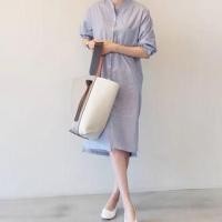 ราคา Short-Sleeve Cutout Striped A-Line Dress (1130162064)