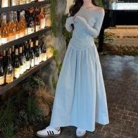 ราคา Long Sleeve Cold-Shoulder Plain Slim-Fit Top / Spaghetti Strap Maxi A-Line Dress (1130164531)