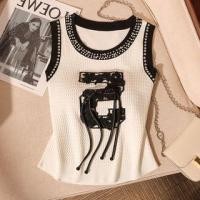 ราคา Round Neck Numbering Applique Rhinestone Knit Tank Top (1130176014)