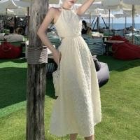 ราคา Halter Neck Plain Jacquard Cutout Back Midi A-Line Dress (1127324455)