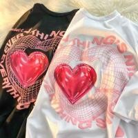 ราคา Couple Matching Short Sleeve Heart & Lettering Print Loose-Fit T-Shirt (1127974606)