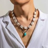 ราคา Turquoise Pendant Shell String Necklace 04372 - 1 Pc - Blue Pendant - Black & Off-White - One Size (1130181897)