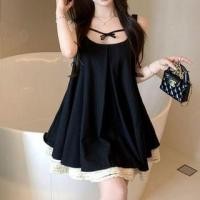 ราคา Sleeveless Scoop Neck Two Tone Lace Panel Bow Accent Open Back Tunic Dress (1130232027)