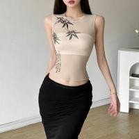 ราคา Sleeveless Round Neck Patterned Print Mesh Top (1128614200)