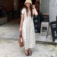 ราคา Short-Sleeve Round Neck Dotted Tie Front Midi A-Line Dress (1130275280)