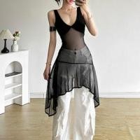 ราคา Sleeveless V-Neck Plain Panel Mesh Top (1130295493)