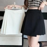 ราคา High Rise Plain Asymmetrical Pleated Frog Buttoned Mini A-Line Skirt (1130299412)