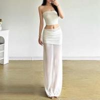 ราคา Mid Rise Plain Ruched Panel Mesh Maxi Pencil Skirt (1130295514)