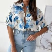 ราคา Elbow Sleeve Band Collar Floral Print Shirt (1130333979)