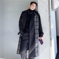 ราคา Long-Sleeve Plaid Panel Woolen Trench Coat (1109398445)