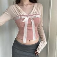 ราคา Long-Sleeve V-Neck Bow Panel Top (1130330094)