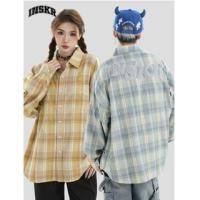 ราคา Couple Matching Long-Sleeve Collared Plaid Lettering Applique Shirt (1130345199)