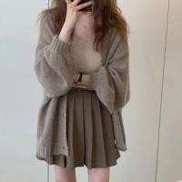 ราคา Lantern Sleeve Loose-Fit Plain Cardigan (1130339597)