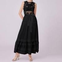 ราคา Sleeveless Round Neck Floral Lace Panel Ruffle Maxi A-Line Dress (1130341255)