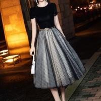 ราคา Off-Shoulder Dotted Midi A-Line Cocktail Dress / Short-Sleeve Midi Dress (1130364372)