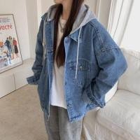 ราคา Long Sleeve Mock Two Piece Detachable Hooded Denim Jacket (1130382832)