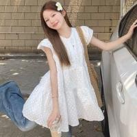 ราคา Cap-Sleeve Flower Embroidered Blouse White - One Size (1130393332)