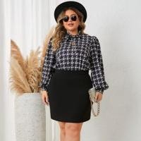 ราคา Long-Sleeve Tie Neck Houndstooth Mock Two Piece Mini Sheath Dress (1125927920)
