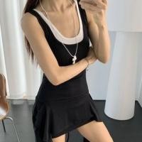 ราคา Mock Two-Piece Sleeveless Two-Tone Ruffled Mini A-Line Dress (1130522982)
