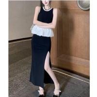 ราคา Sleeveless Two Tone Peplum Blouse / High Rise Plain Side-Slit Maxi Pencil Skirt (1130536572)