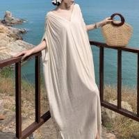 ราคา 3/4-Sleeve V-Neck Plain Maxi Shift Dress (1130534957)