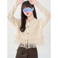 ราคา Tasseled Diamond-Knit Crew-Neck Cardigan Almond - One Size (1130562250)