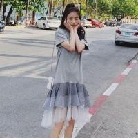 ราคา Short-Sleeve Ruffled Mesh Paneled Dress (1073805957)