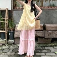 ราคา Sleeveless Round Neck Floral Print Tunic Dress / High Rise Lace Trim Maxi A-Line Skirt (1130565803)
