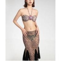 ราคา Set: Halter Neck Leopard Print Rhinestone Accent Bikini Top + Bottom + Low Rise Lace Panel Midi Mermaid Cover Up Skirt (1130580788)