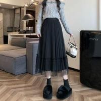 ราคา High Rise Plain Frill Trim Accordion Pleated Mesh Midi A-Line Skirt (1130604544)