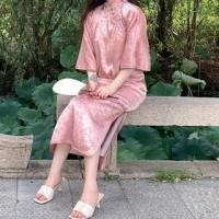 ราคา Elbow-Sleeve Floral Side-Slit Maxi Qipao (1130602424)