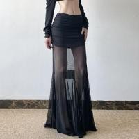 ราคา Low Rise Plain Mesh Panel See-Through Maxi Pencil Skirt (1130597848)
