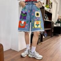 ราคา High Waist Crochet Applique Washed Denim Shorts (1130640211)