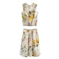 ราคา Sleeveless Round Neck Patterned Print Top / High Waist Midi A-Line Skirt (1130641177)