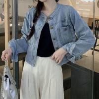 ราคา Band Collar Washed Denim Cropped Button Jacket (1130642932)